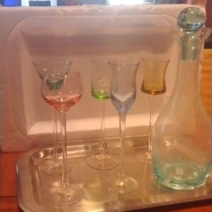 Long stem cordial handblown liquor / wine glasses with carafe